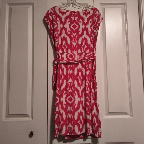 Chaus Pink & White Graphic Print Side-Knot Midi Dress - Picture 3 of 4